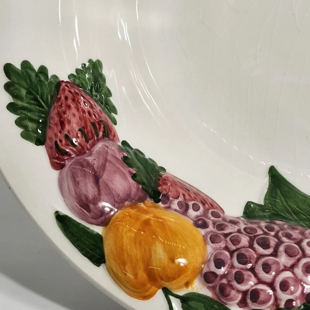 RC Real Ceramica Portugal Fruit Bowl Vibrant Strawberries Peaches Leaves Vintage